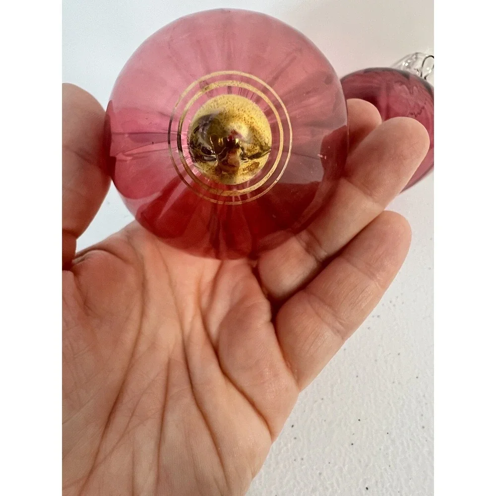 Red Blown Glass Christmas Teardrop And Ball Ornament Set‎ Of 3